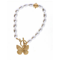 Jane Marie GOLD BUTTERFLY ON PEARL BRACELET