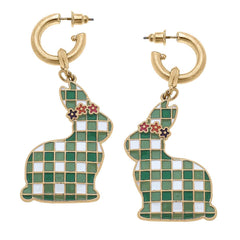 Gingham Enamel Rabbit Earrings