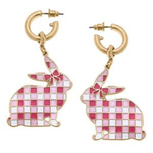 Gingham Enamel Rabbit Earrings