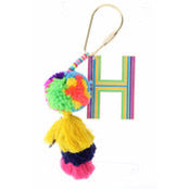 Jane Marie Enamel Keychain with Initial, Pom Poms and Tassel