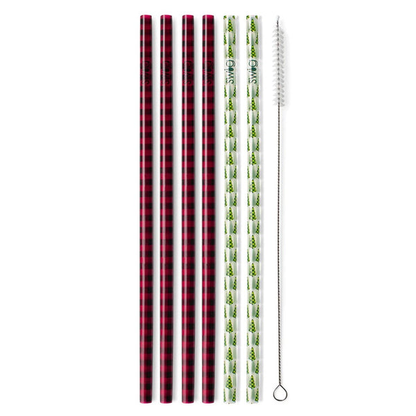 Swig Buffalo Plaid + Trees Reusable Straw Set