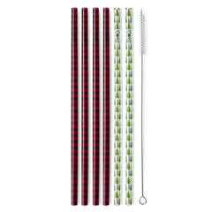 Swig Buffalo Plaid + Trees Reusable Straw Set