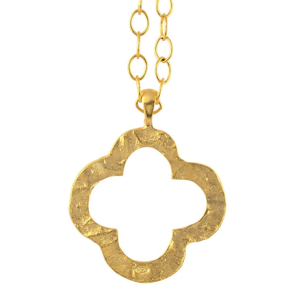 Handcast Gold Clover Pendant Necklace with Long Chain, 20"