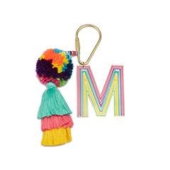 Jane Marie Enamel Keychain with Initial, Pom Poms and Tassel