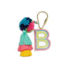 Jane Marie Enamel Keychain with Initial, Pom Poms and Tassel