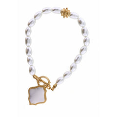 Jane Marie TWO TONE SHIELD ON PEARL BRACELET