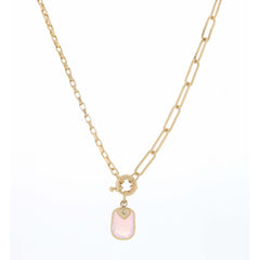 Jane Marie 16" ROSE ROUNDED RECTANGLE WITH HEART CHARM NECKLACE, 3" EXT.