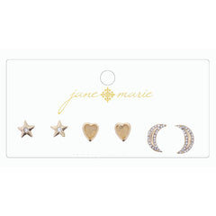 Jane Marie 3 STUD, NATURAL HEART, RHINESTONE MOON, AND STAR EARRING