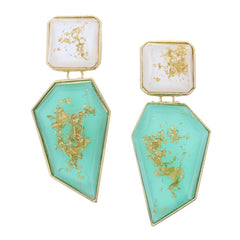 OPAQUE SQUARE WITH GOLD FLAKES, MINT SHAPE WITH GOLD FLAKES EARRING