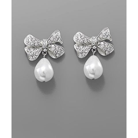 Rhinestone Bow Pearl Earring