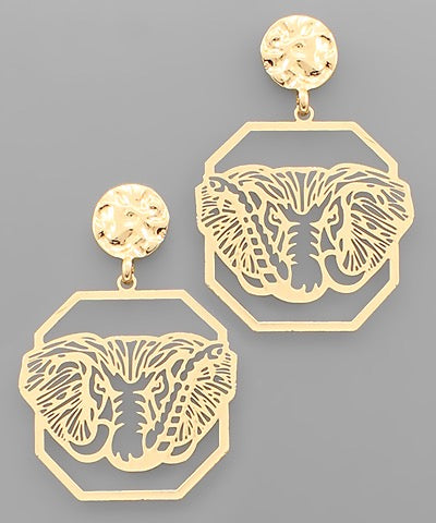 Elephant Filigree Octagon Earrings - 3 Colors