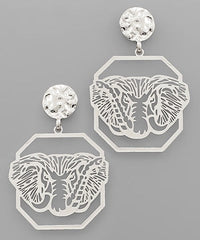 Elephant Filigree Octagon Earrings - 3 Colors