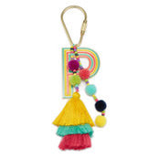 Jane Marie Enamel Keychain with Initial, Pom Poms and Tassel