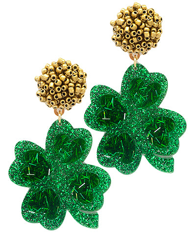 Glitter Pom Pom and Clover Earrings