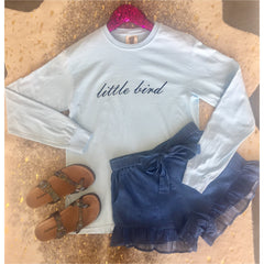 Little Bird Long Sleeve Logo Tee in Denim