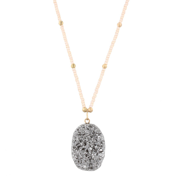 Jane Marie Beaded Body with Metallic Grey Druzy Pendant Necklace