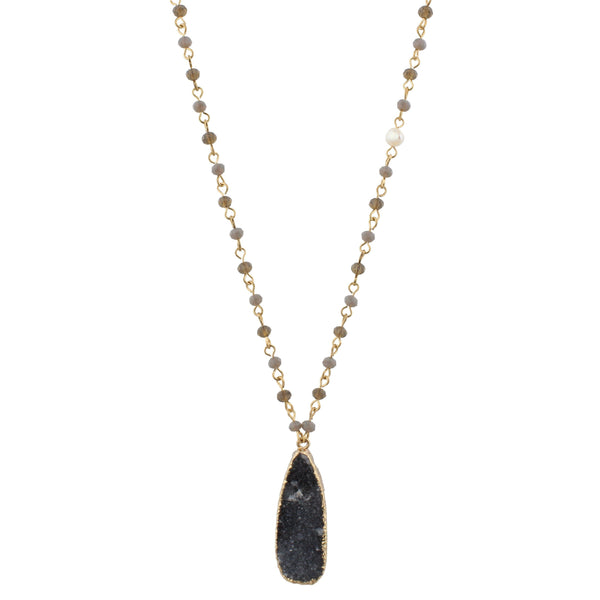 Jane Marie Partially Linked Beaded Body & Stone Pendant Necklace