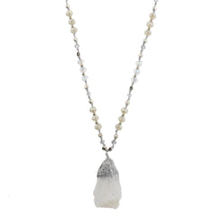 Jane Marie Quartz on Handknotted Mixed Beaded Body Necklace