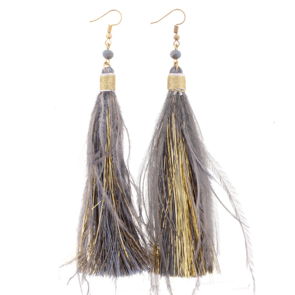 Jane Marie Fringe Tassel Feather Earrings