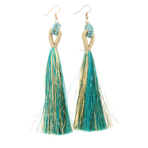 Jane Marie Beaded, Threaded Hoop, Fringe Tassel Earrings