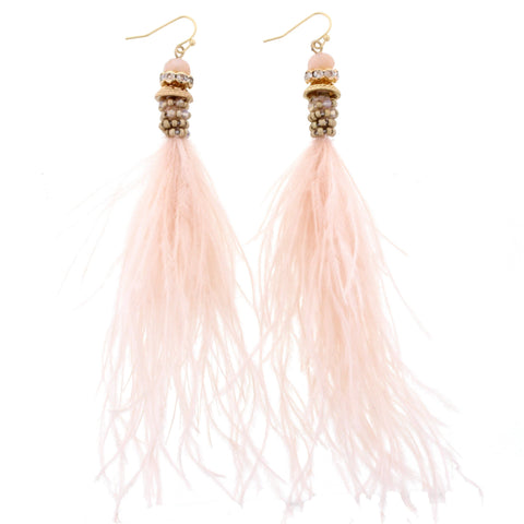 Jane Marie Feather Rhinestone Capped Tassel Earrings