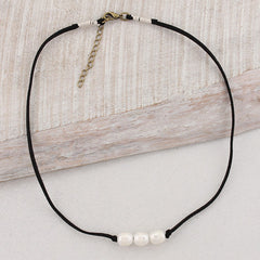 Three Pearl Suede Necklace