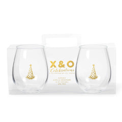 Gold Party Hat Double Stemless Glasses