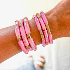 Acrylic Tube Bamboo Bracelets - 7 Colors