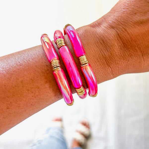 Acrylic Tube Bamboo Bracelets - 7 Colors