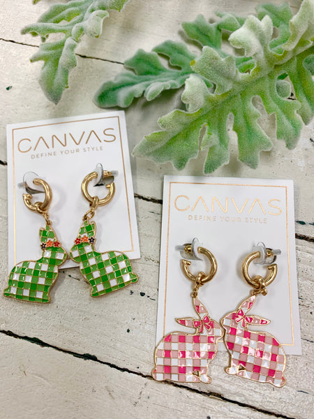 Gingham Enamel Rabbit Earrings